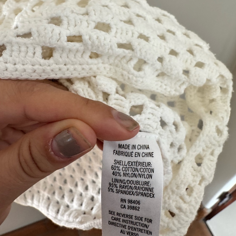 Theory Crochet Knit Sleeveless Mini Dress White Resort Beach Coverup Coquette M - Picture 4 of 4